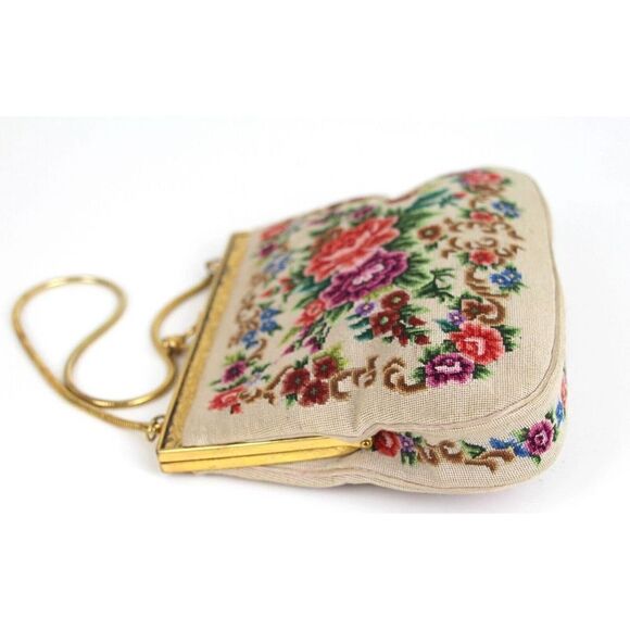 VTG Handmade MULTICOLOR FLORAL PETIT NEEDLEPOINT FRAME KISS LOCK SMALL PURSE - Picture 8 of 14